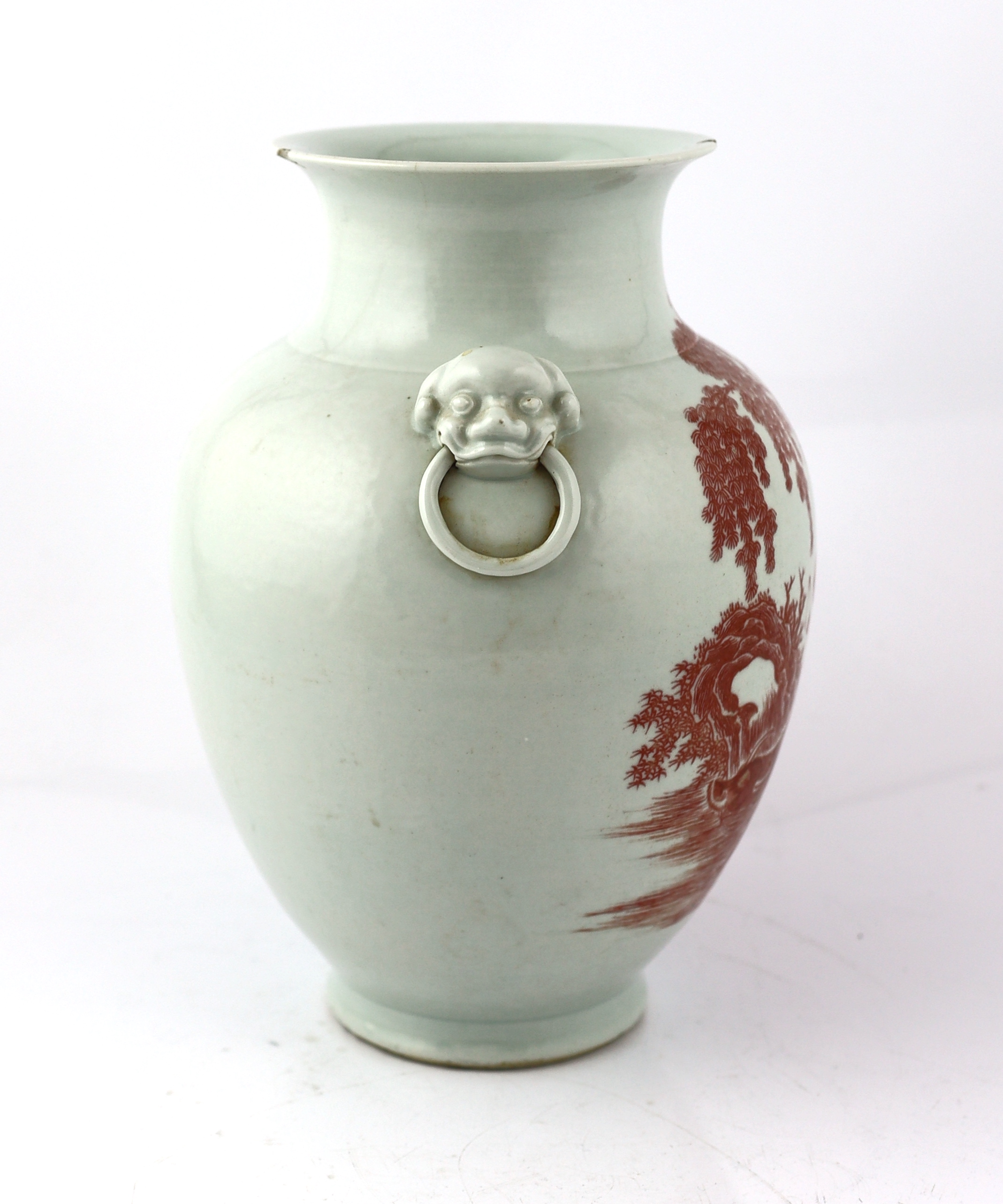 A Chinese underglaze copper red ovoid vase, Yongzheng seal mark, but 19th century, rim chips and short hairline cracks